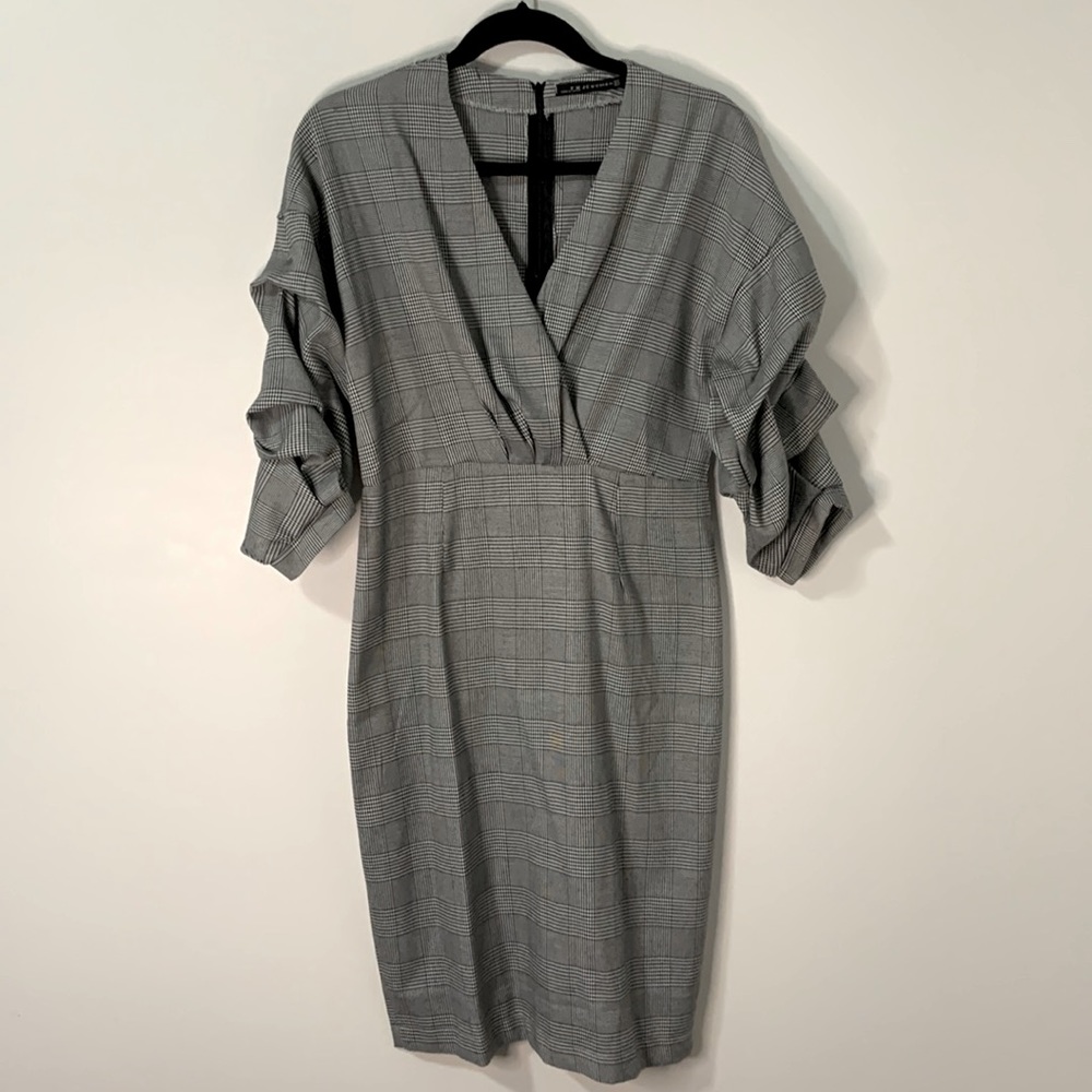 Grey Gingham Midi Dress